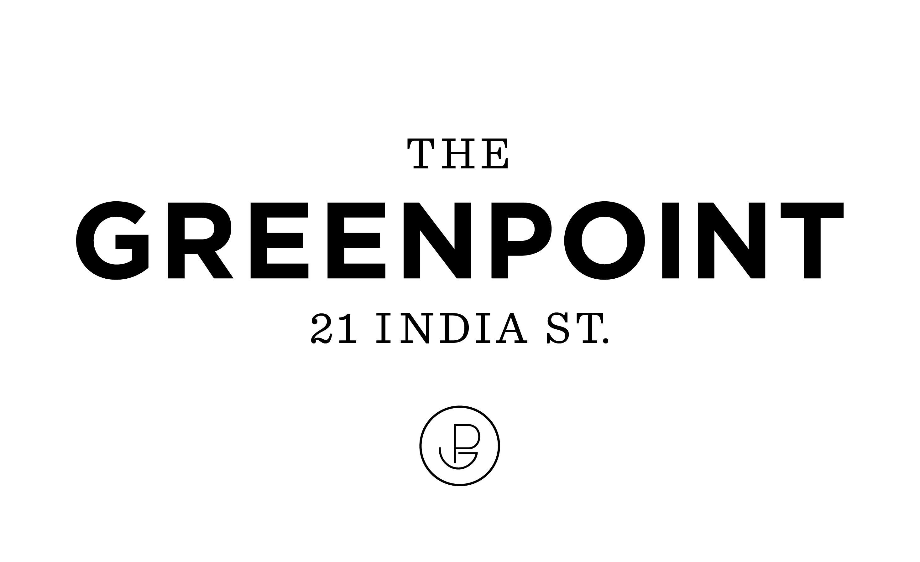 A logo with a circle and a line through it is next to the words "The Greenpoint" and "21 India St.".